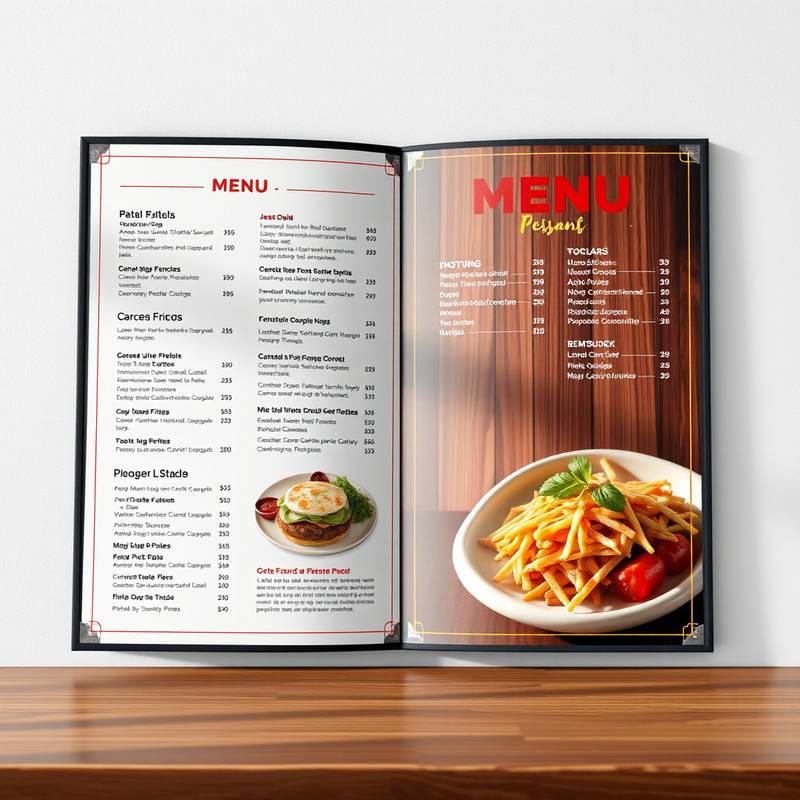 Detailed View of Urban Eats Restaurant Menu Design, showcasing the layout, typography, and food photography used in the menu.
